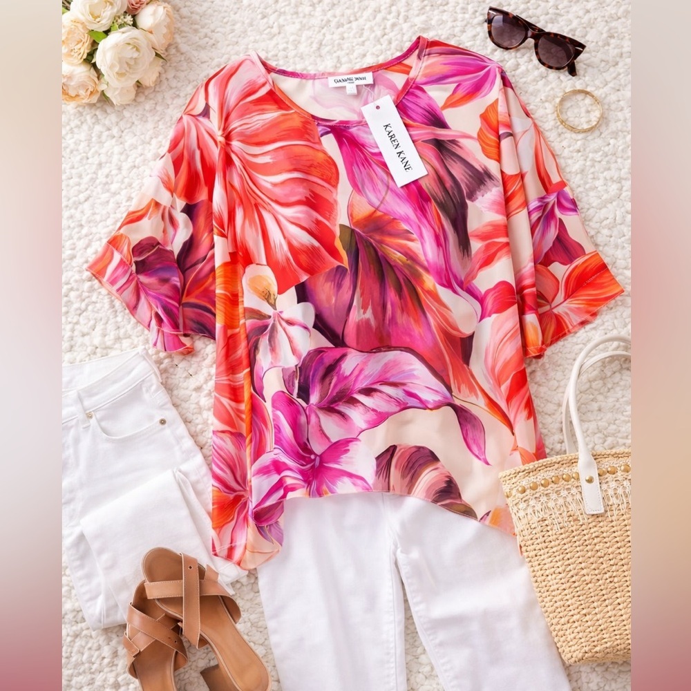 Karen Kane Floral Print Top NWT Size XL Tropical Vacation